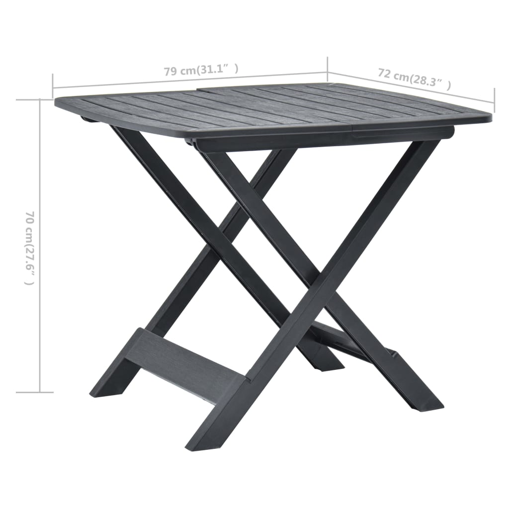 vidaXL Masă de grădină pliabilă, antracit, 79 x 72 x 70 cm, plastic