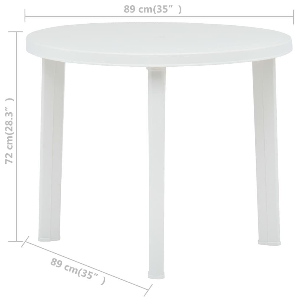 vidaXL Masă de grădină, alb, 89 cm, plastic