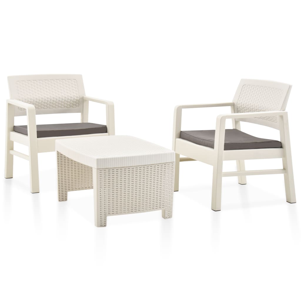 vidaXL Set mobilier de grădină, 3 piese, alb, plastic vidaXL Set mobilier de grădină, 3 piese, alb, plastic