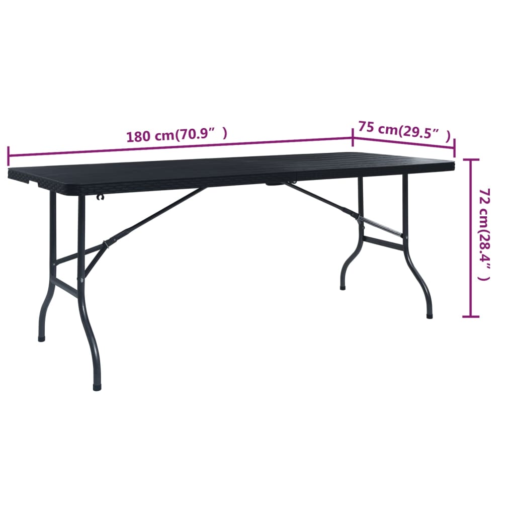 vidaXL Masă grădină pliabilă, negru, 180x75x72 cm, HDPE imitație ratan