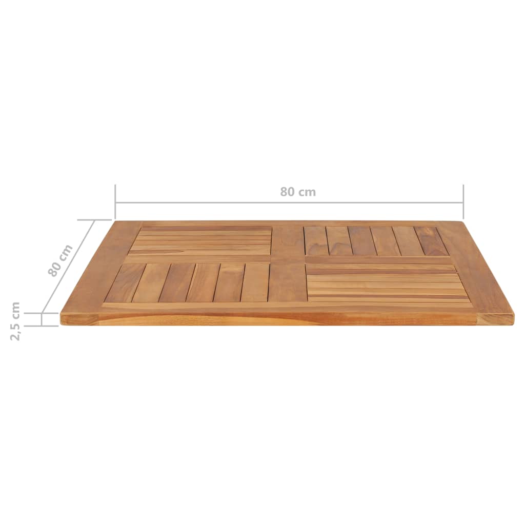 vidaXL Blat de masă pătrat, 80 x 80 x 2,5 cm, lemn masiv de tec