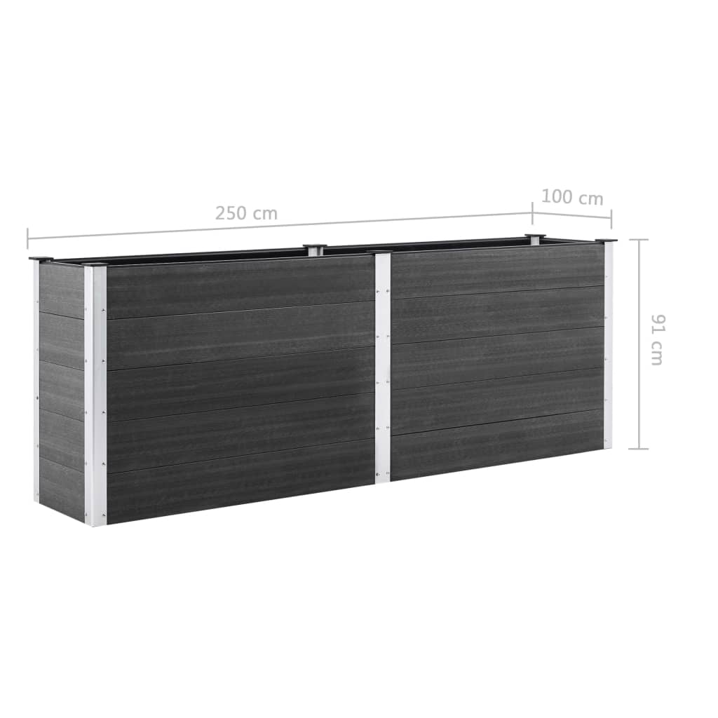 vidaXL Strat înălțat de grădină, gri, 250 x 100 x 91 cm, WPC