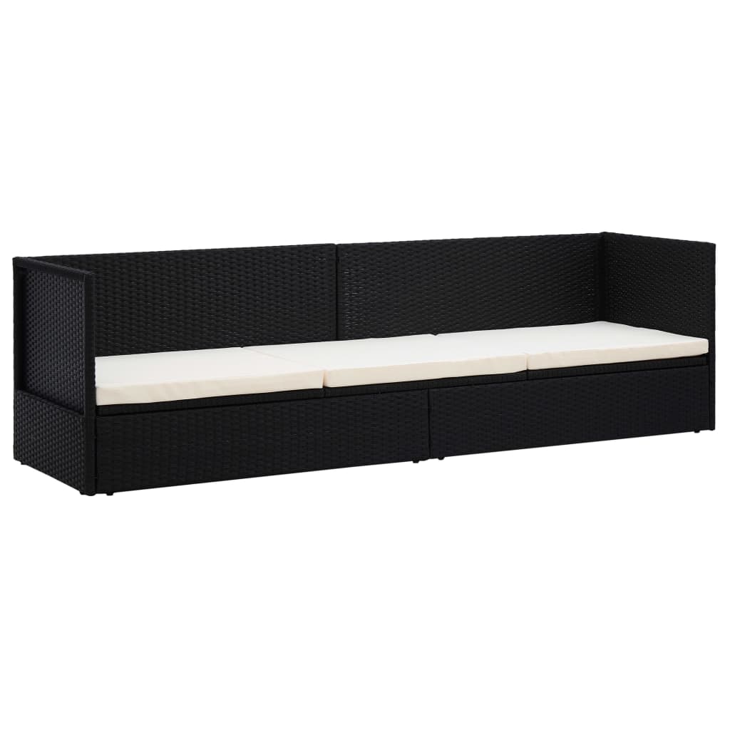 vidaXL Pat șezlong de exterior cu perne, negru, poliratan vidaXL Pat șezlong de exterior cu perne, negru, poliratan