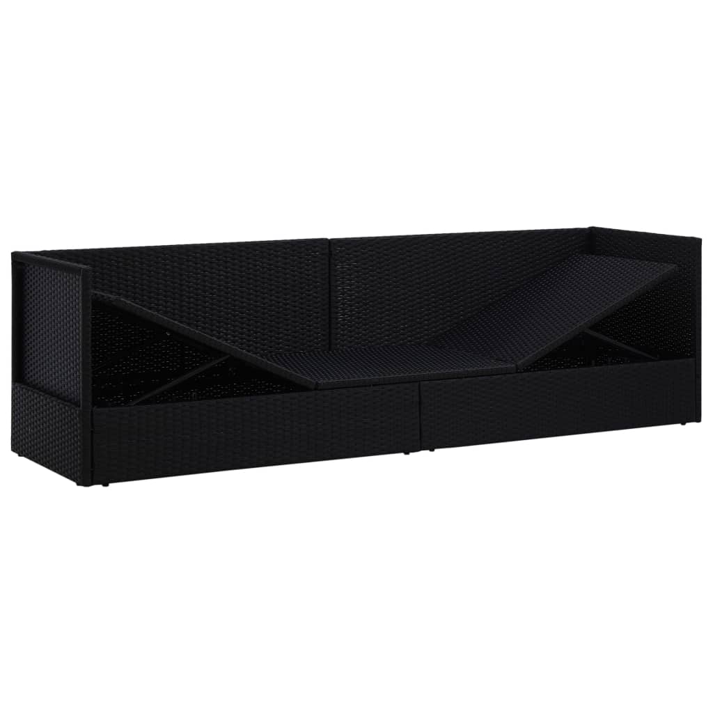 vidaXL Pat șezlong de exterior cu perne, negru, poliratan vidaXL Pat șezlong de exterior cu perne, negru, poliratan