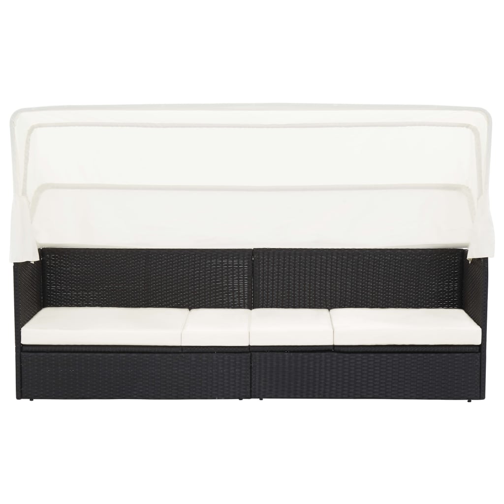 vidaXL Canapea de grădină cu copertină, negru, poliratan vidaXL Canapea de grădină cu copertină, negru, poliratan