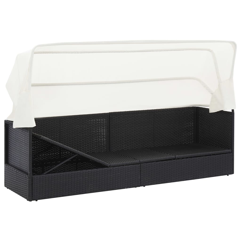 vidaXL Canapea de grădină cu copertină, negru, poliratan vidaXL Canapea de grădină cu copertină, negru, poliratan