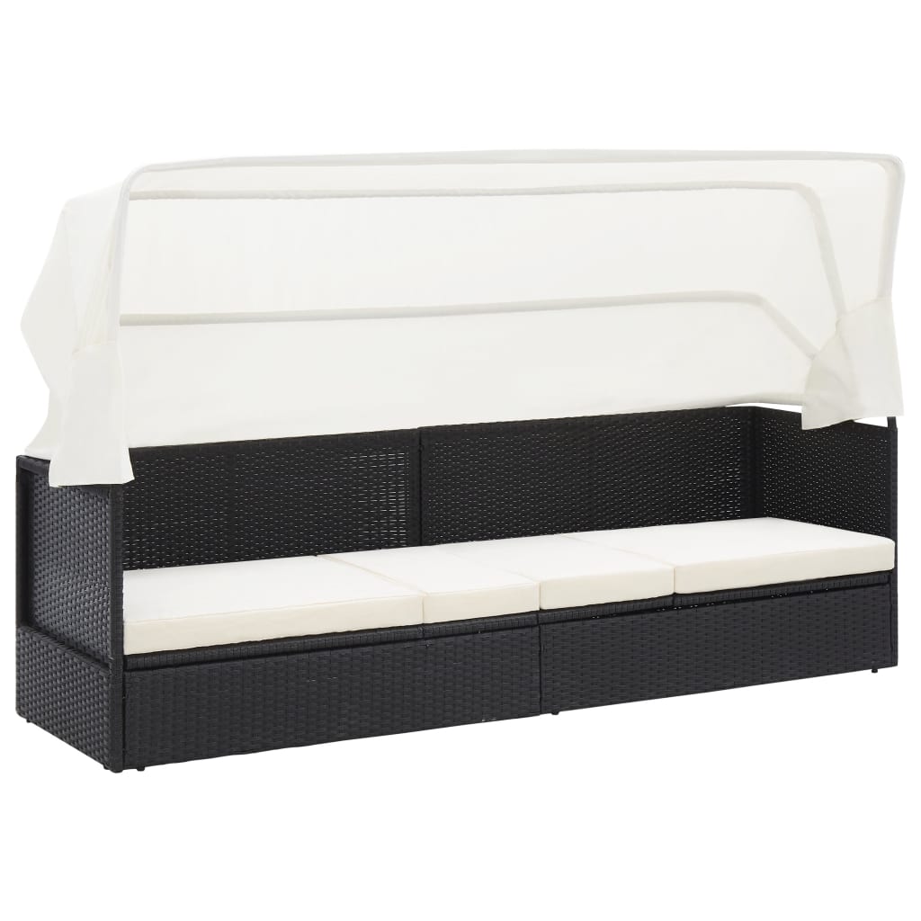 vidaXL Canapea de grădină cu copertină, negru, poliratan vidaXL Canapea de grădină cu copertină, negru, poliratan