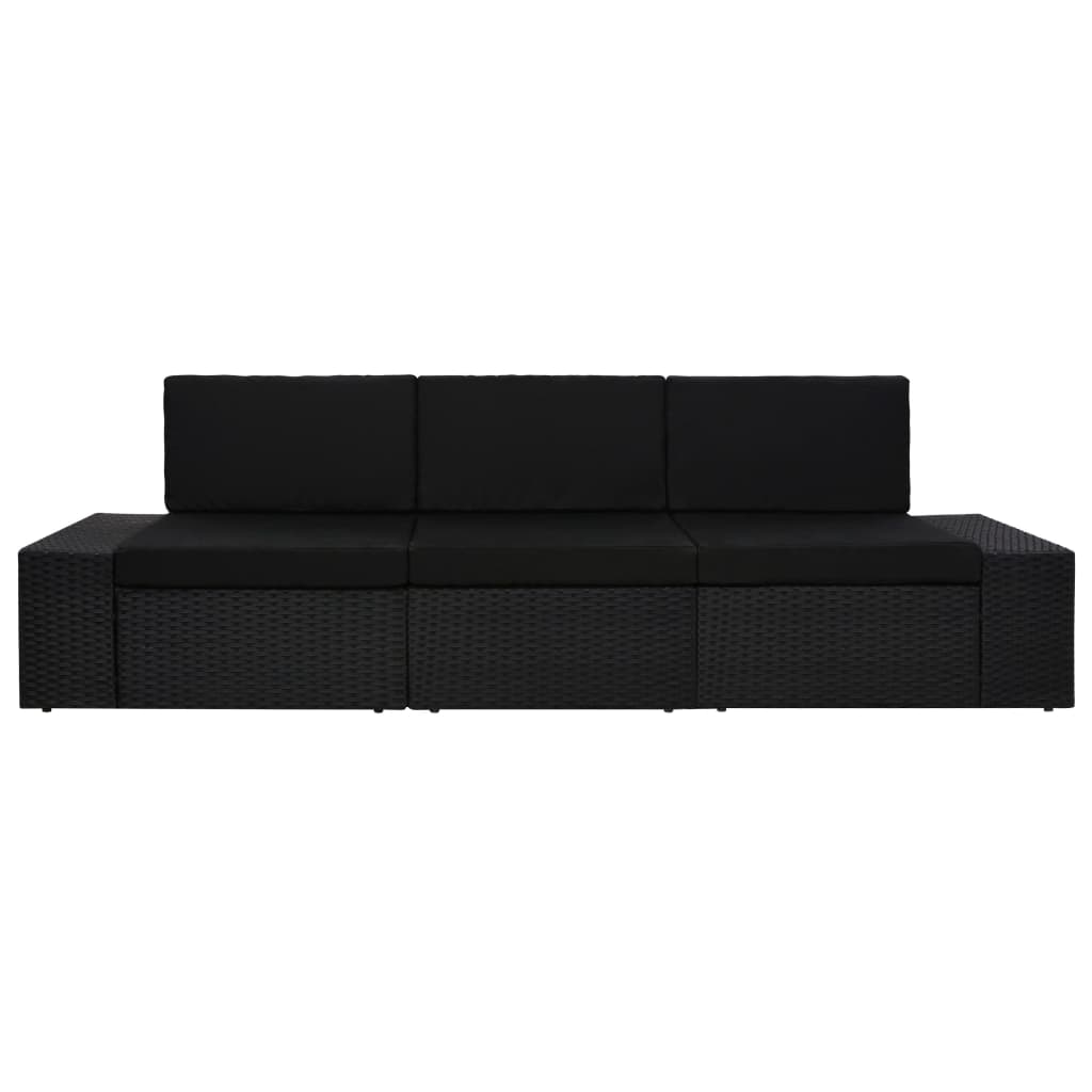 vidaXL Canapea modulară cu 3 locuri, negru, poliratan vidaXL Canapea modulară cu 3 locuri, negru, poliratan