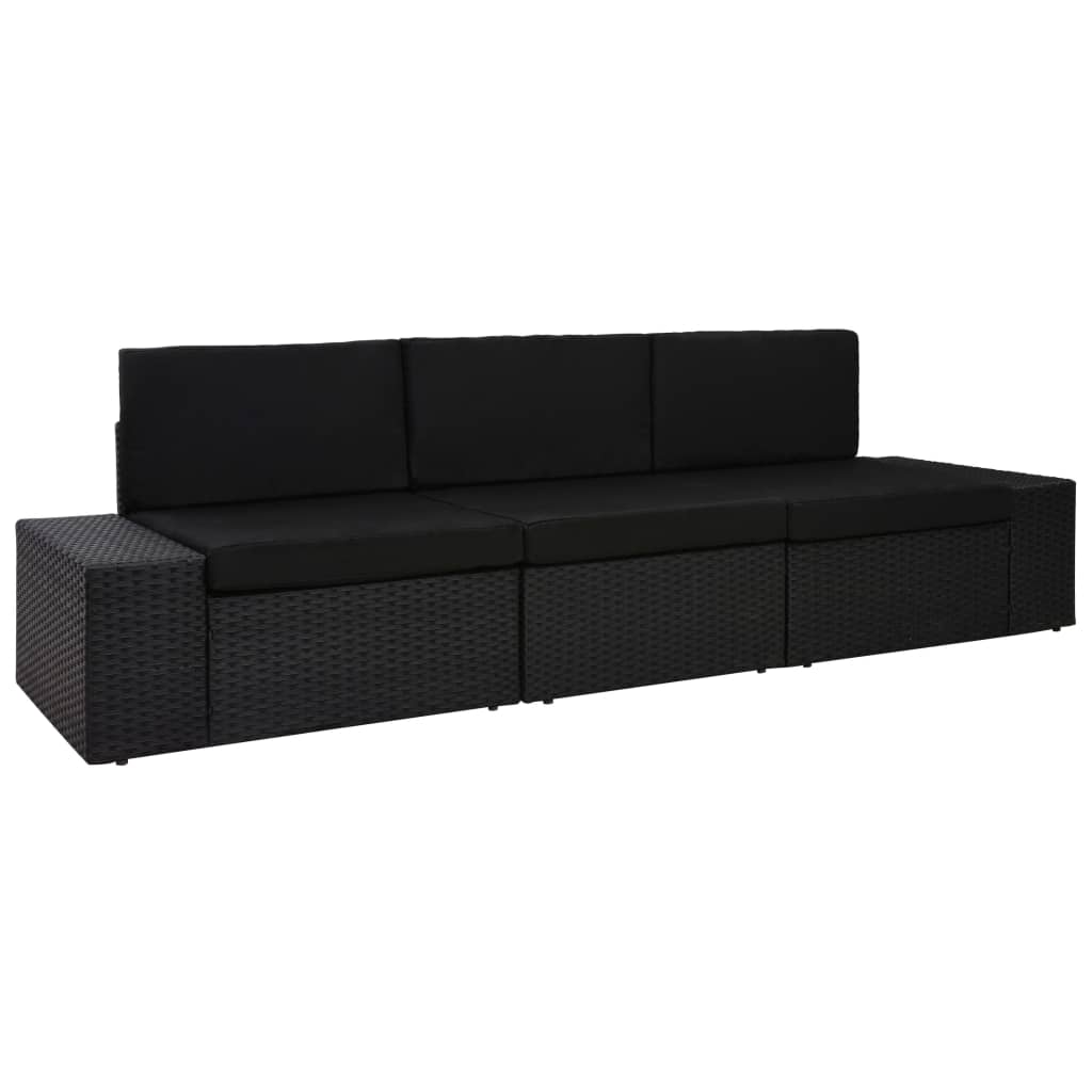 vidaXL Canapea modulară cu 3 locuri, negru, poliratan vidaXL Canapea modulară cu 3 locuri, negru, poliratan