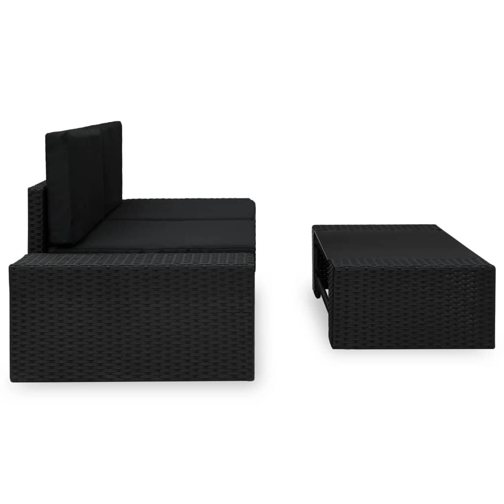 vidaXL Set mobilier de grădină, 3 piese, negru, poliratan