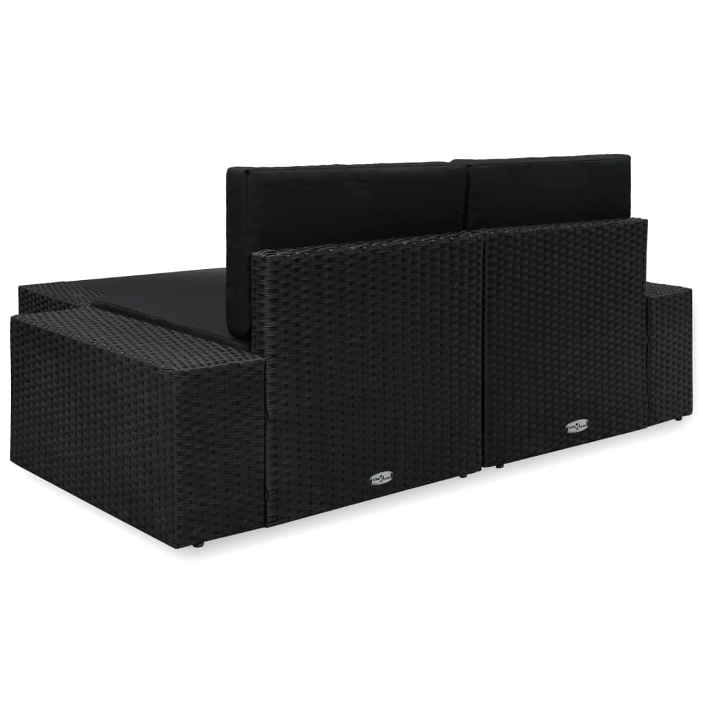 vidaXL Set mobilier de grădină, 3 piese, negru, poliratan