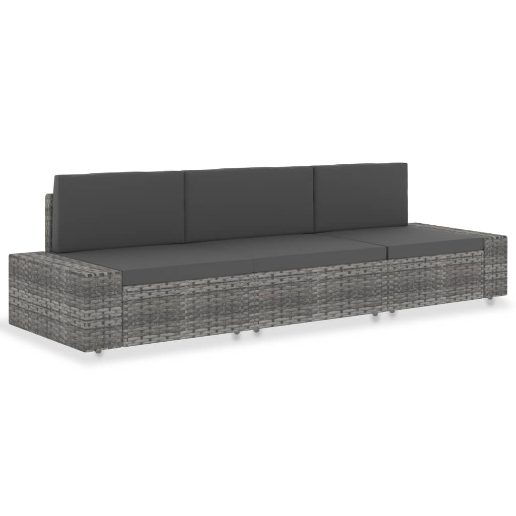 vidaXL Canapea modulară cu 3 locuri, gri, poliratan vidaXL Canapea modulară cu 3 locuri, gri, poliratan