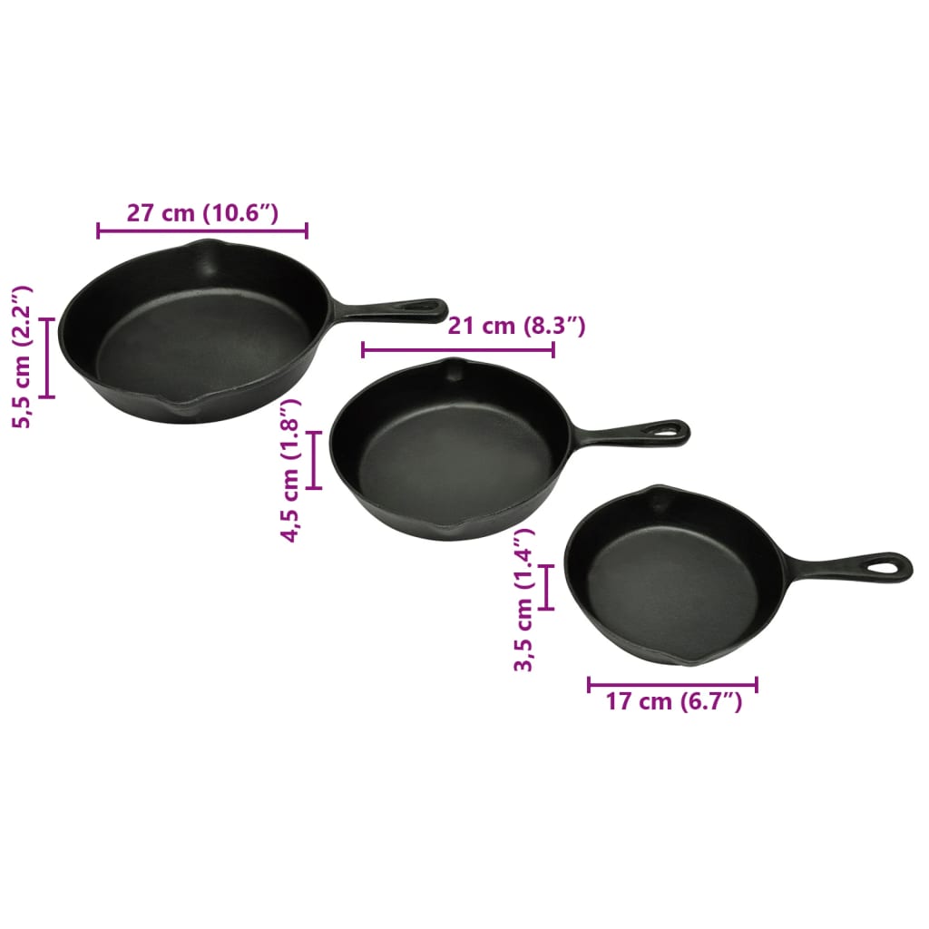 Set 3 tigăi din fontă Set 3 tigăi din fontă