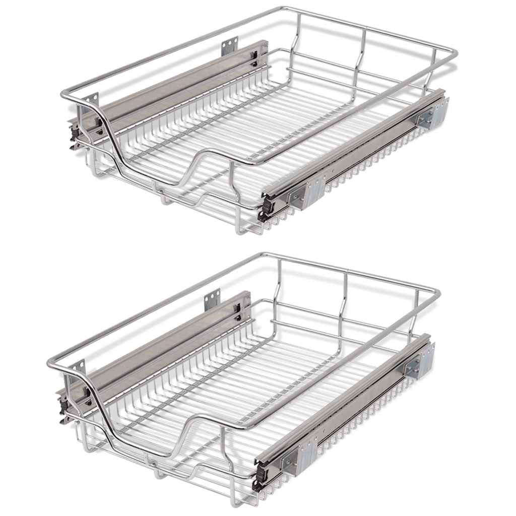 vidaXL Coșuri din sârmă retractabile, 2 buc., argintiu, 400 mm vidaXL Coșuri din sârmă retractabile, 2 buc., argintiu, 400 mm