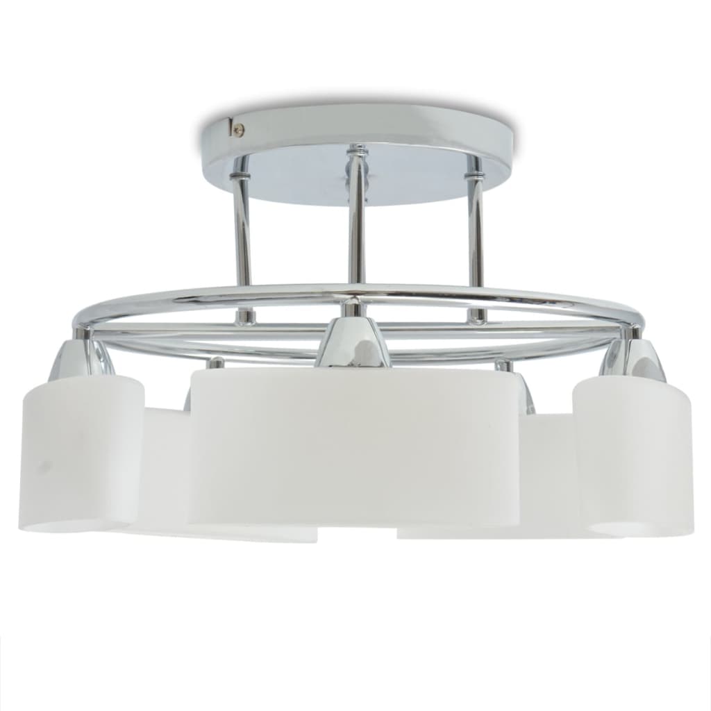 vidaXL Lustră cu abajururi din sticlă elipsoide, 5 becuri E14, 200 W vidaXL Lustră cu abajururi din sticlă elipsoide, 5 becuri E14, 200 W
