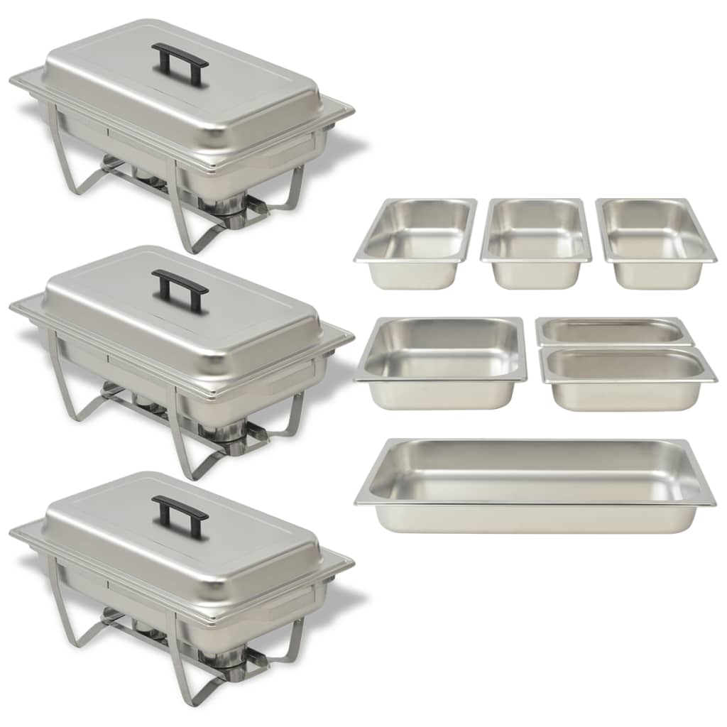 vidaXL Set vase încălzire mâncare, 3 piese, oțel inoxidabil vidaXL Set vase încălzire mâncare, 3 piese, oțel inoxidabil