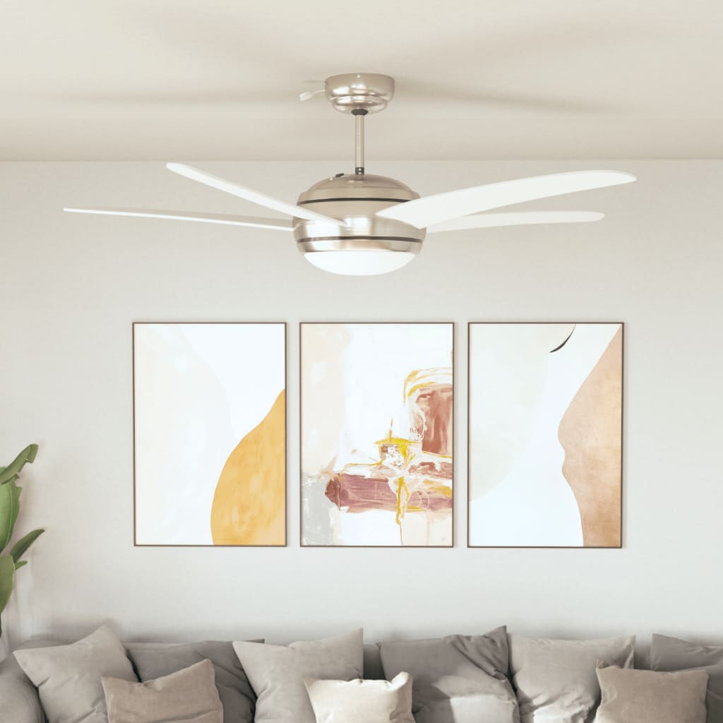 vidaXL Ventilator tavan decorativ cu iluminare, 128 cm, alb vidaXL Ventilator tavan decorativ cu iluminare, 128 cm, alb
