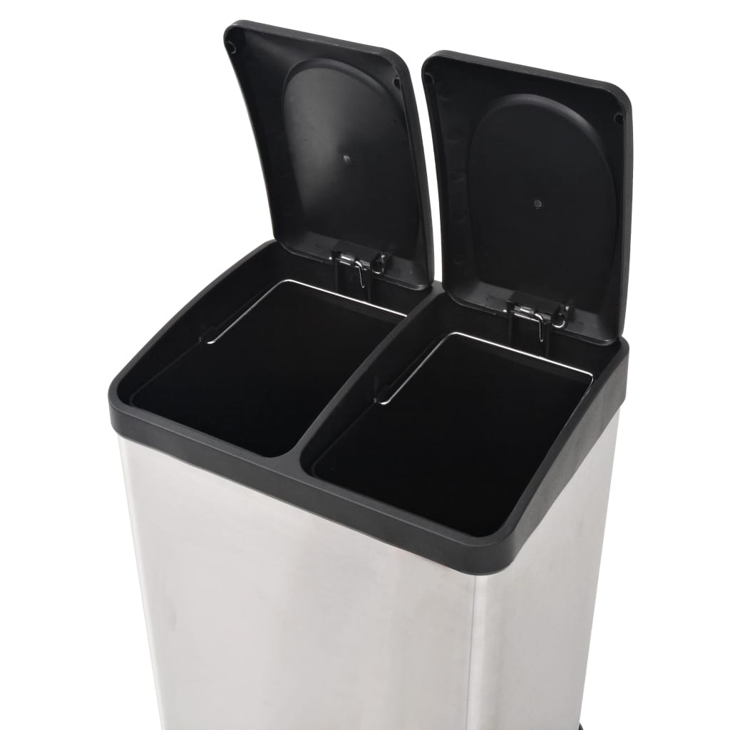 vidaXL Coș gunoi cu pedale pentru reciclare, oțel inoxidabil, 36 L vidaXL Coș gunoi cu pedale pentru reciclare, oțel inoxidabil, 36 L