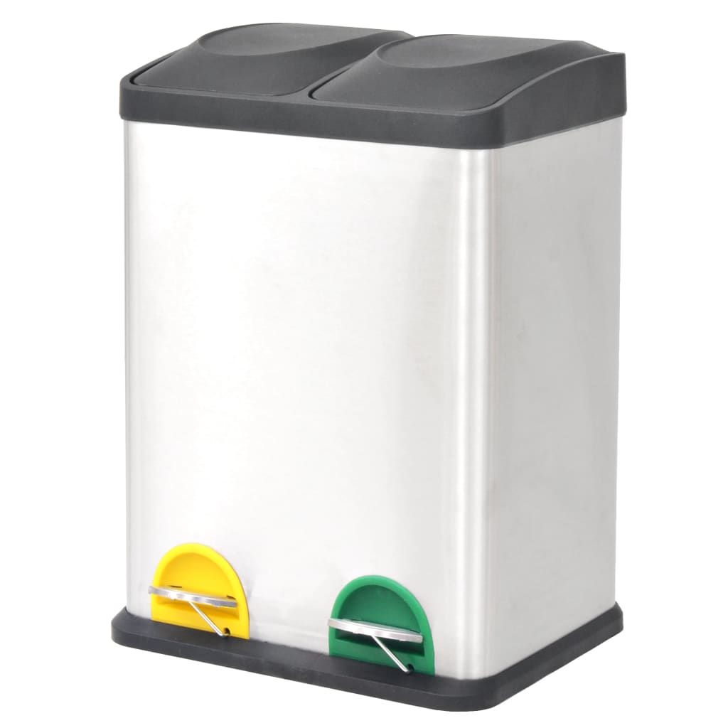 vidaXL Coș gunoi cu pedale pentru reciclare, oțel inoxidabil, 36 L vidaXL Coș gunoi cu pedale pentru reciclare, oțel inoxidabil, 36 L