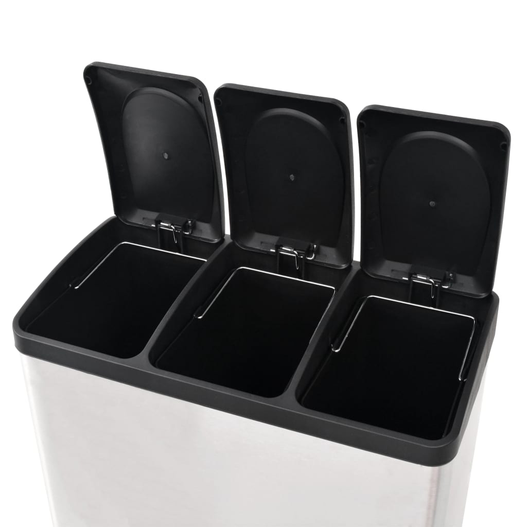 vidaXL Coș gunoi cu pedale pentru reciclare, oțel inoxidabil, 54 L vidaXL Coș gunoi cu pedale pentru reciclare, oțel inoxidabil, 54 L