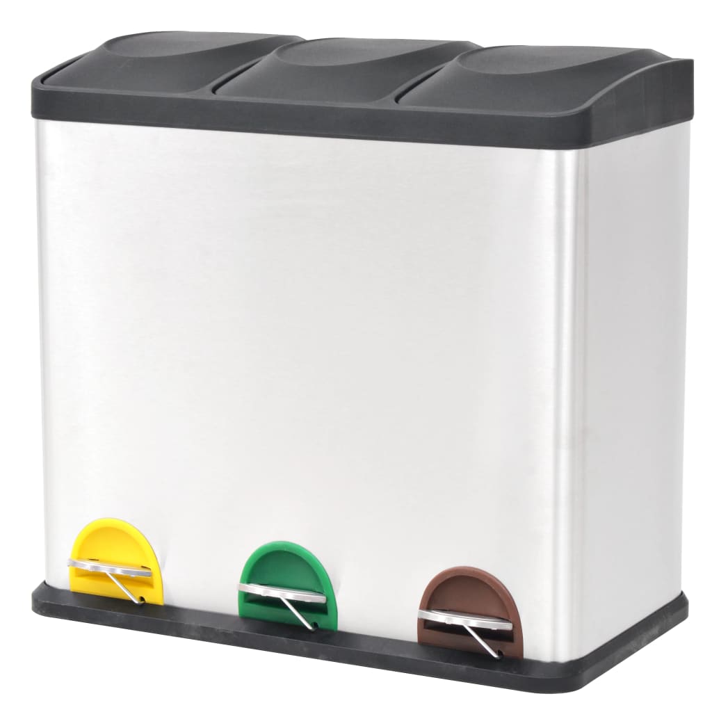 vidaXL Coș gunoi cu pedale pentru reciclare, oțel inoxidabil, 54 L vidaXL Coș gunoi cu pedale pentru reciclare, oțel inoxidabil, 54 L