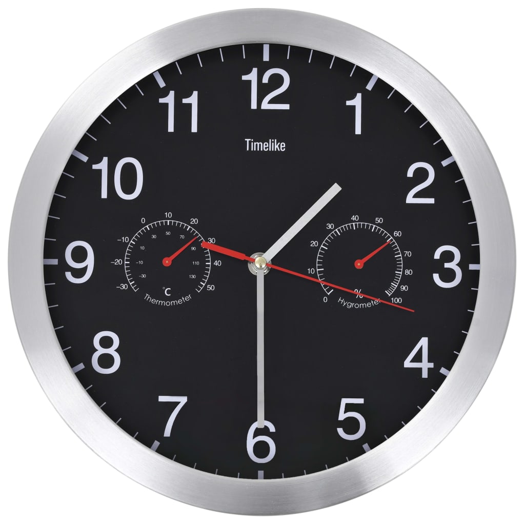 vidaXL Ceas perete mecanism cuarț, higrometru/termometru, negru, 30 cm