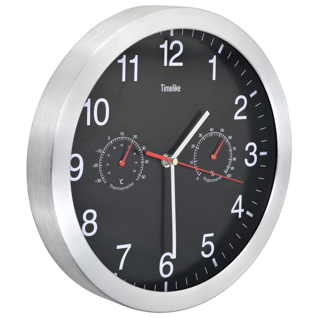 vidaXL Ceas perete mecanism cuarț, higrometru/termometru, negru, 30 cm