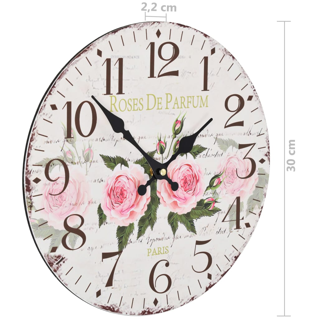 vidaXL Ceas de perete vintage, 30 cm, floare vidaXL Ceas de perete vintage, 30 cm, floare