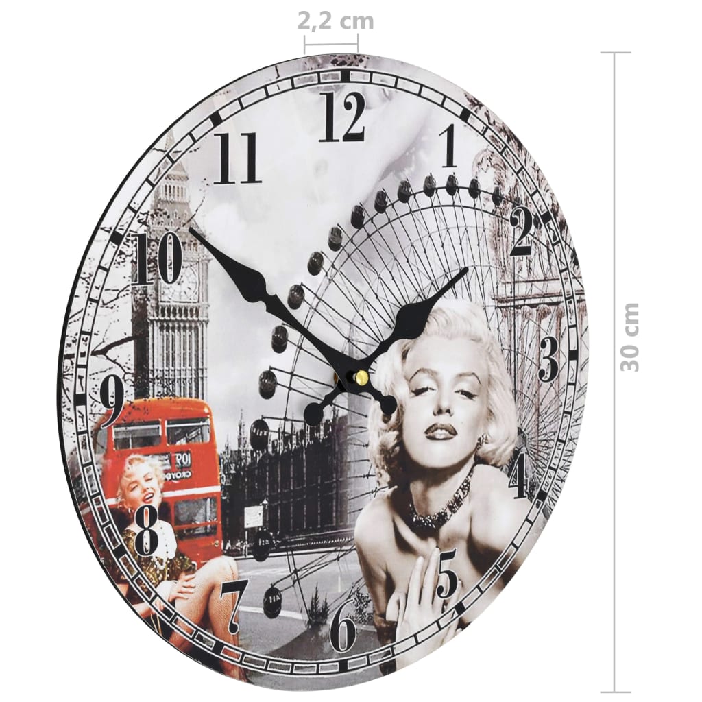 vidaXL Ceas de perete vintage Marilyn Monroe, 30 cm vidaXL Ceas de perete vintage Marilyn Monroe, 30 cm