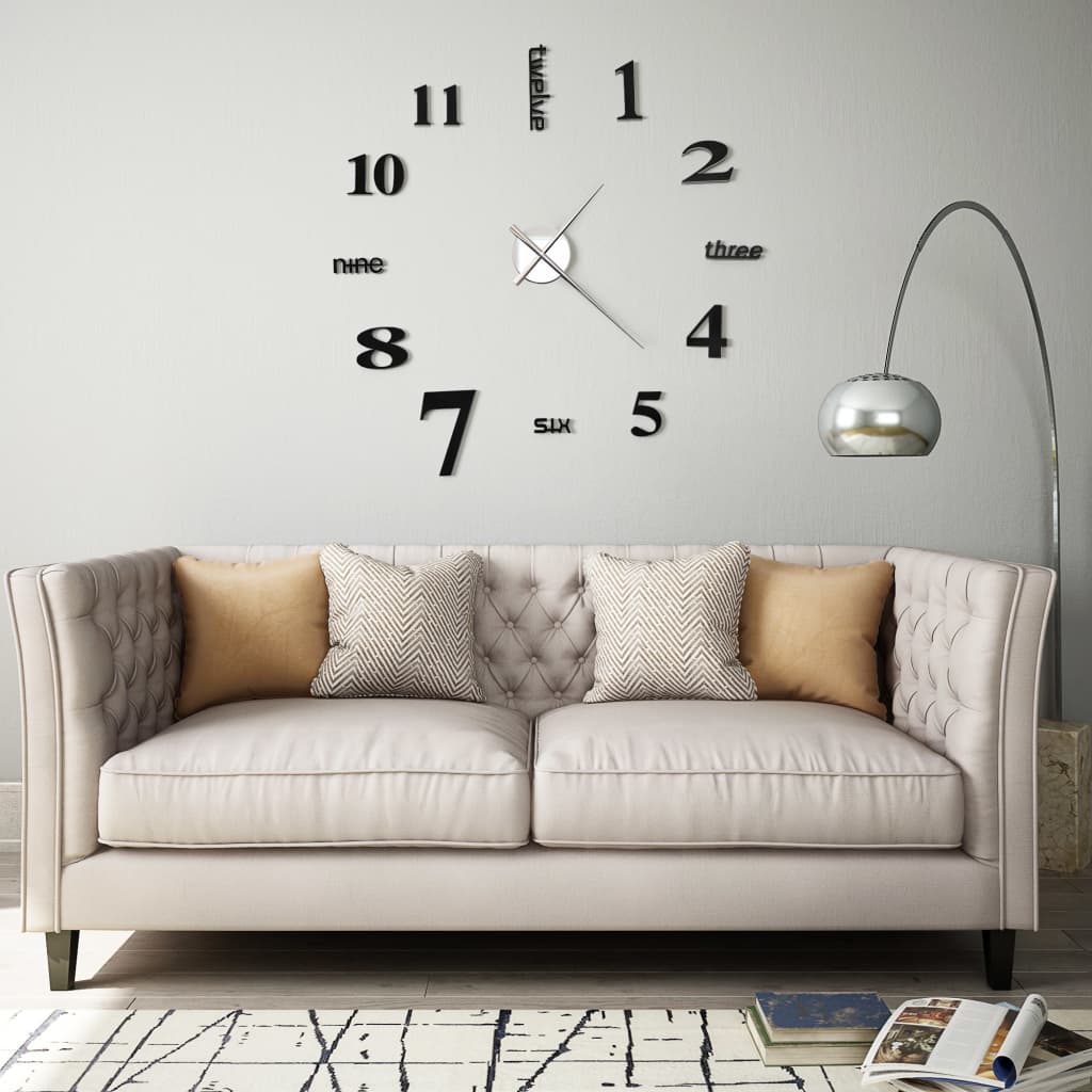 vidaXL Ceas de perete 3D, negru, 100 cm, XXL, design modern vidaXL Ceas de perete 3D, negru, 100 cm, XXL, design modern
