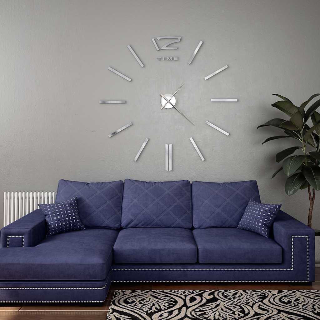 vidaXL Ceas de perete 3D, argintiu, 100 cm, XXL, design modern vidaXL Ceas de perete 3D, argintiu, 100 cm, XXL, design modern