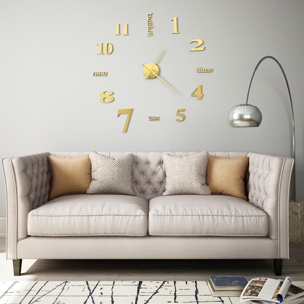 vidaXL Ceas de perete 3D, auriu, 100 cm, XXL, design modern vidaXL Ceas de perete 3D, auriu, 100 cm, XXL, design modern