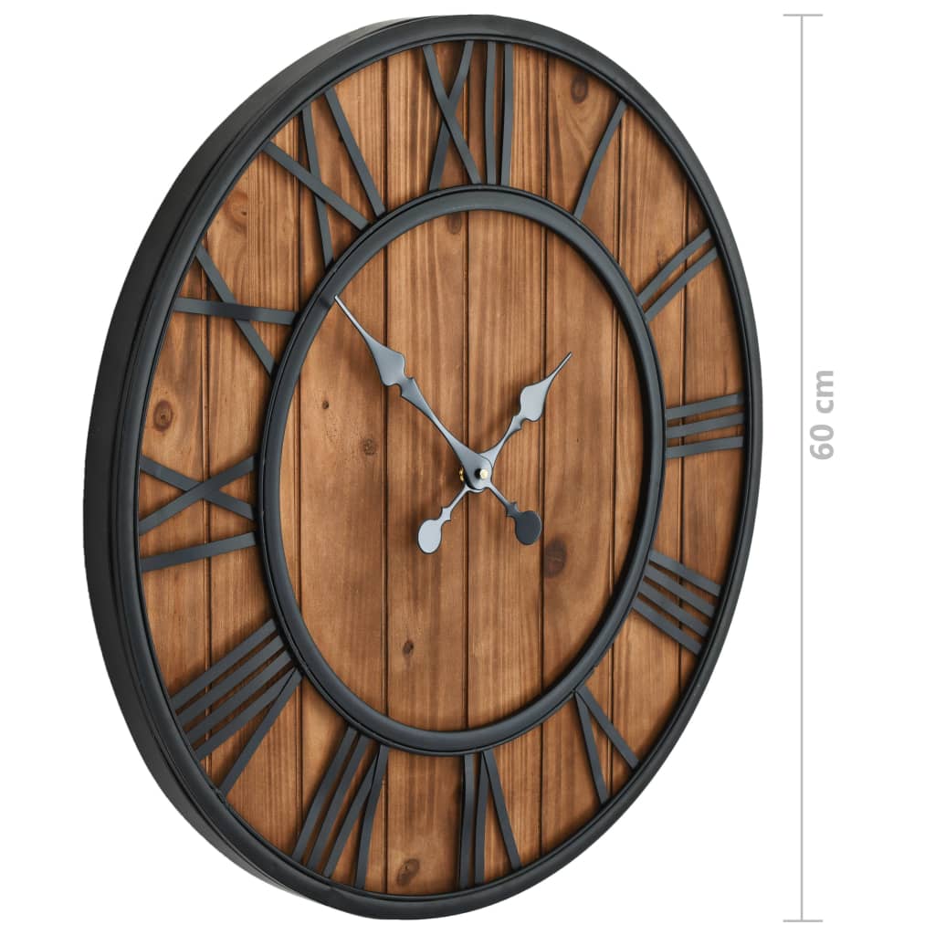 vidaXL Ceas de perete vintage, cu cuarț, lemn și metal, XXL, 60 cm vidaXL Ceas de perete vintage, cu cuarț, lemn și metal, XXL, 60 cm