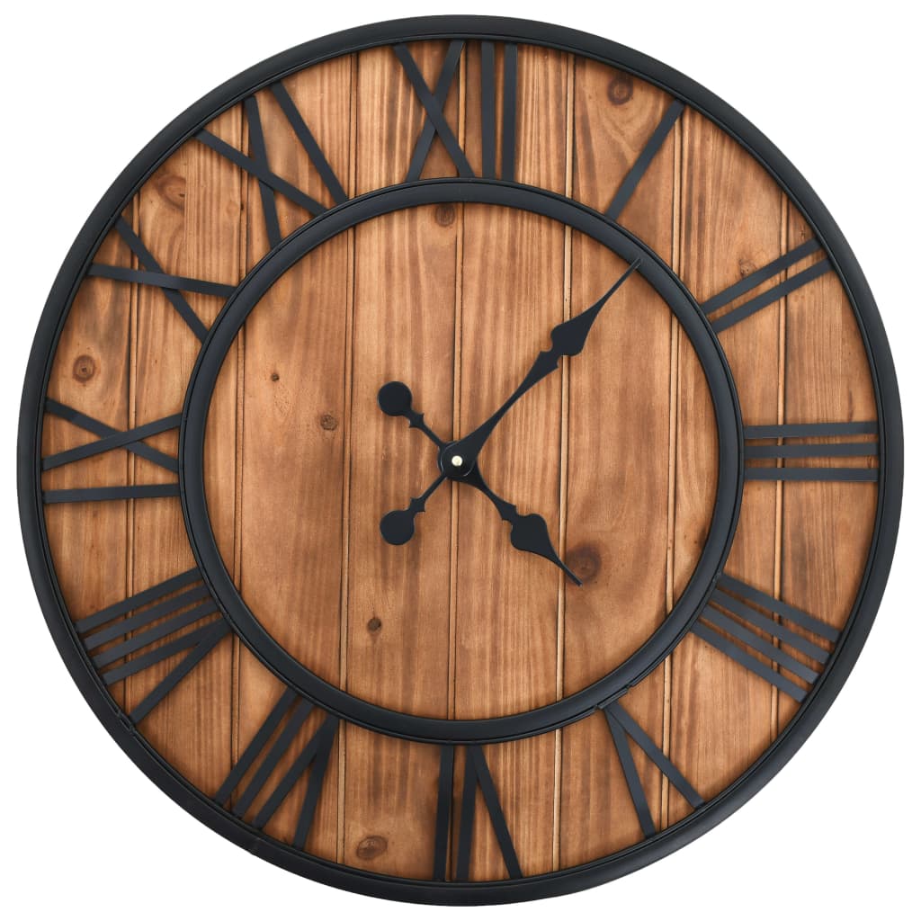 vidaXL Ceas de perete vintage, cu cuarț, lemn și metal, XXL, 60 cm vidaXL Ceas de perete vintage, cu cuarț, lemn și metal, XXL, 60 cm