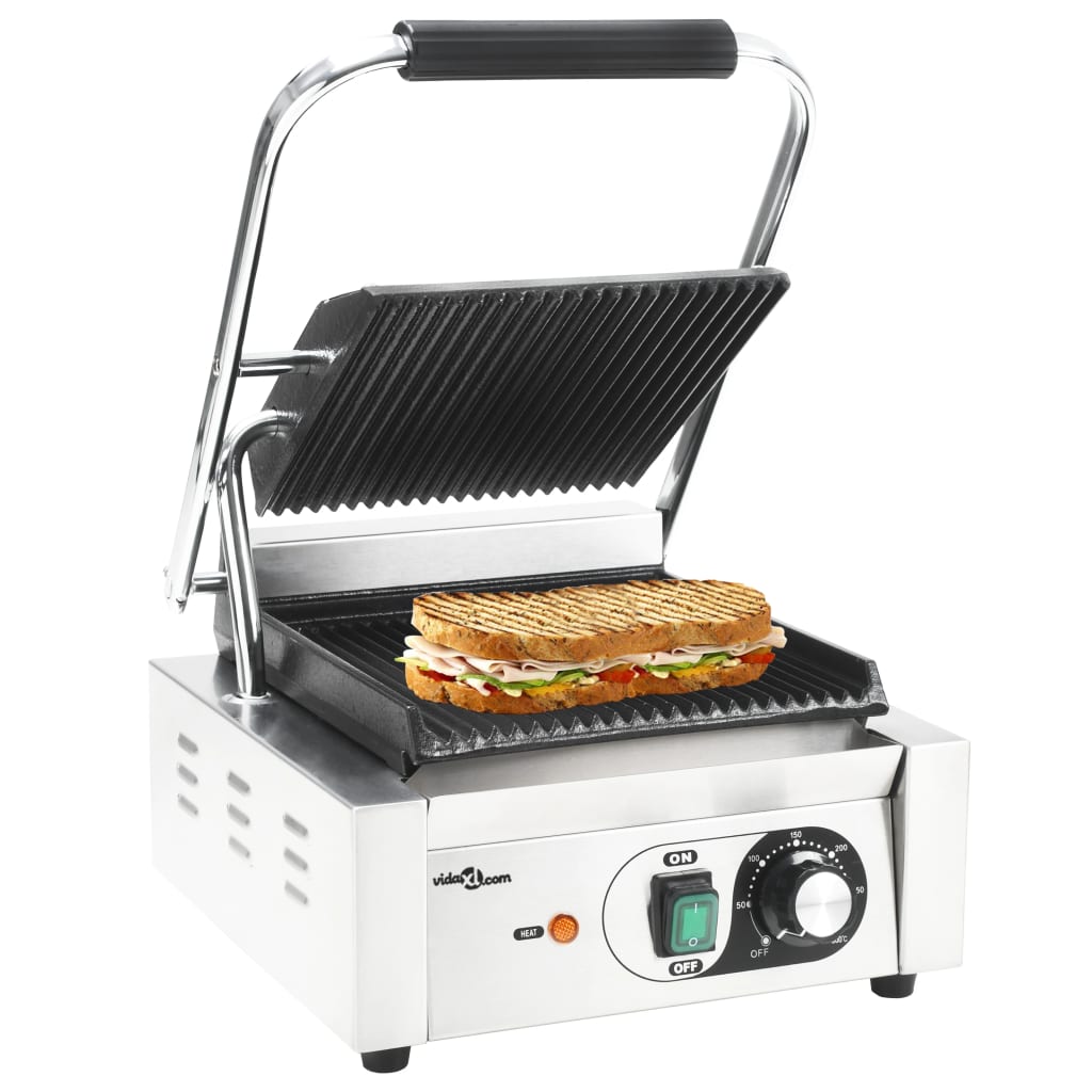 vidaXL Grill Panini cu striații, 31x30,5x20 cm, inox, 1800 W vidaXL Grill Panini cu striații, 31x30,5x20 cm, inox, 1800 W