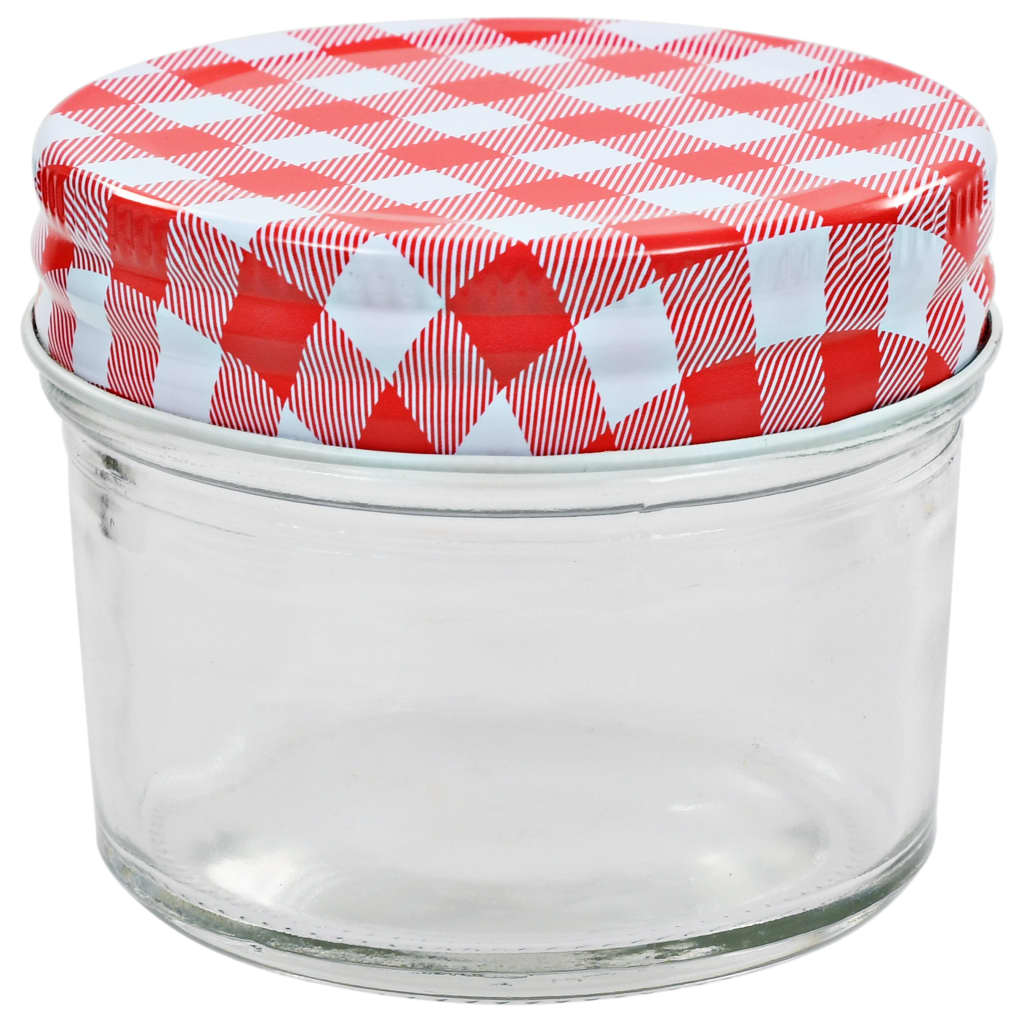 vidaXL Borcane sticlă pentru gem cu capace alb și roșu 24 buc. 110 ml vidaXL Borcane sticlă pentru gem cu capace alb și roșu 24 buc. 110 ml