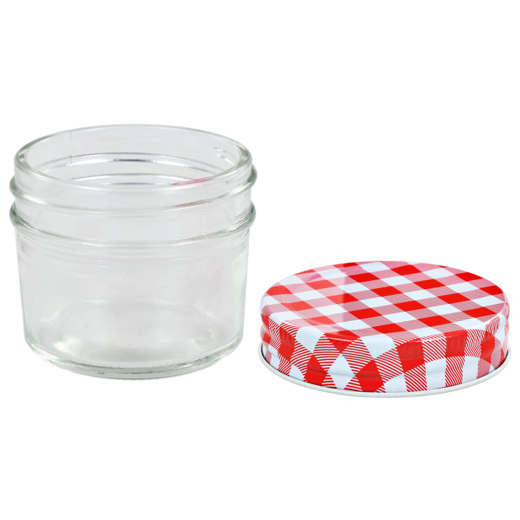 vidaXL Borcane de sticlă pentru gem capace alb și roșu, 96 buc, 110 ml vidaXL Borcane de sticlă pentru gem capace alb și roșu, 96 buc, 110 ml
