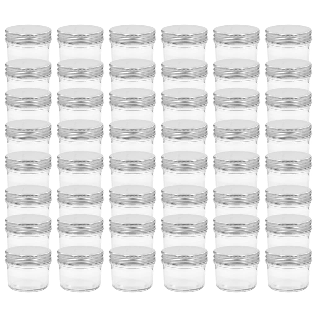 vidaXL Borcane din sticlă pentru gem, capac argintiu, 48 buc, 110 ml vidaXL Borcane din sticlă pentru gem, capac argintiu, 48 buc, 110 ml