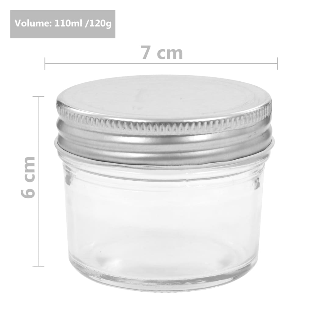 vidaXL Borcane din sticlă pentru gem, capac argintiu, 48 buc, 110 ml vidaXL Borcane din sticlă pentru gem, capac argintiu, 48 buc, 110 ml