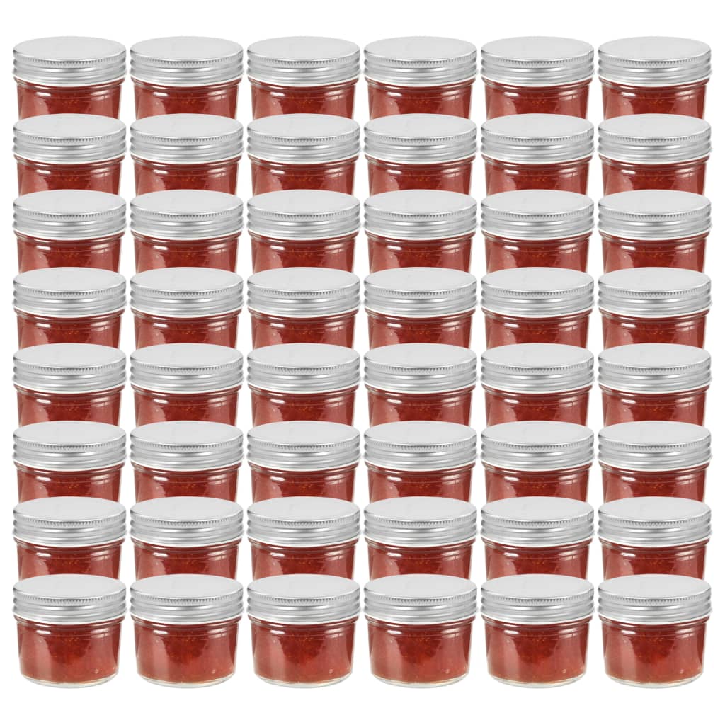 vidaXL Borcane din sticlă pentru gem, capac argintiu, 48 buc, 110 ml vidaXL Borcane din sticlă pentru gem, capac argintiu, 48 buc, 110 ml