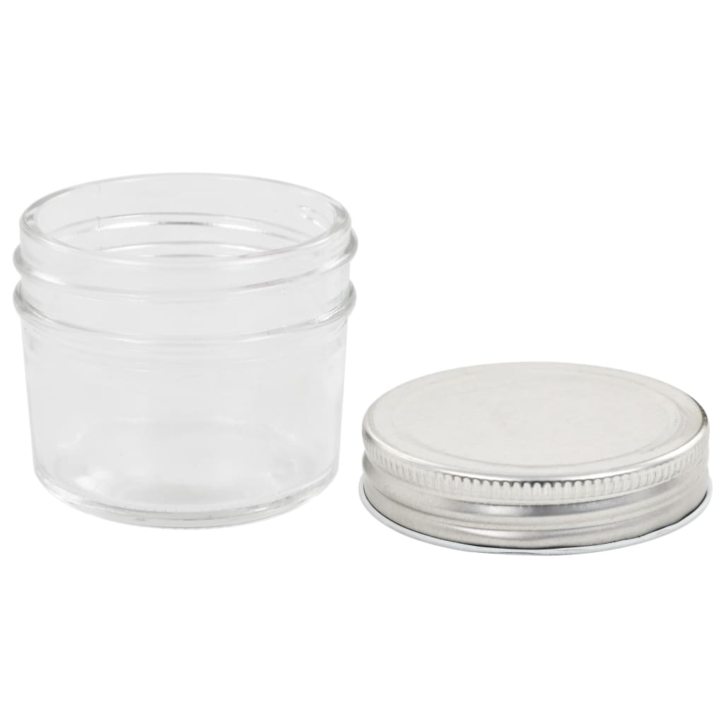 vidaXL Borcane din sticlă pentru gem, capace argintii, 96 buc, 110 ml vidaXL Borcane din sticlă pentru gem, capace argintii, 96 buc, 110 ml