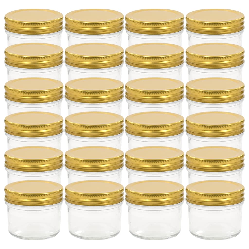 vidaXL Borcane din sticlă pentru gem cu capac auriu 24 buc. 110 ml vidaXL Borcane din sticlă pentru gem cu capac auriu 24 buc. 110 ml