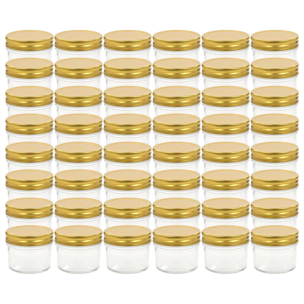 vidaXL Borcane din sticlă pentru gem, capace aurii, 48 buc, 110 ml vidaXL Borcane din sticlă pentru gem, capace aurii, 48 buc, 110 ml