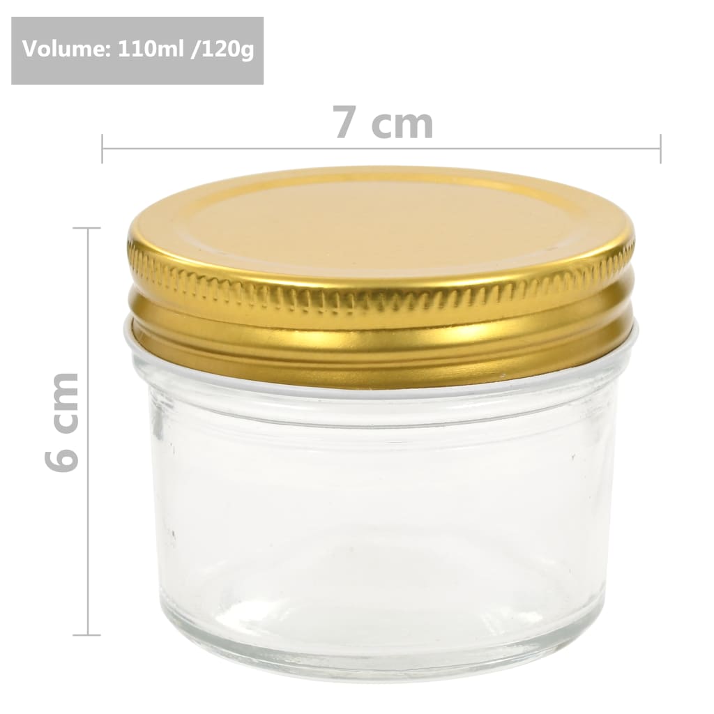 vidaXL Borcane din sticlă pentru gem, capace aurii, 48 buc, 110 ml vidaXL Borcane din sticlă pentru gem, capace aurii, 48 buc, 110 ml