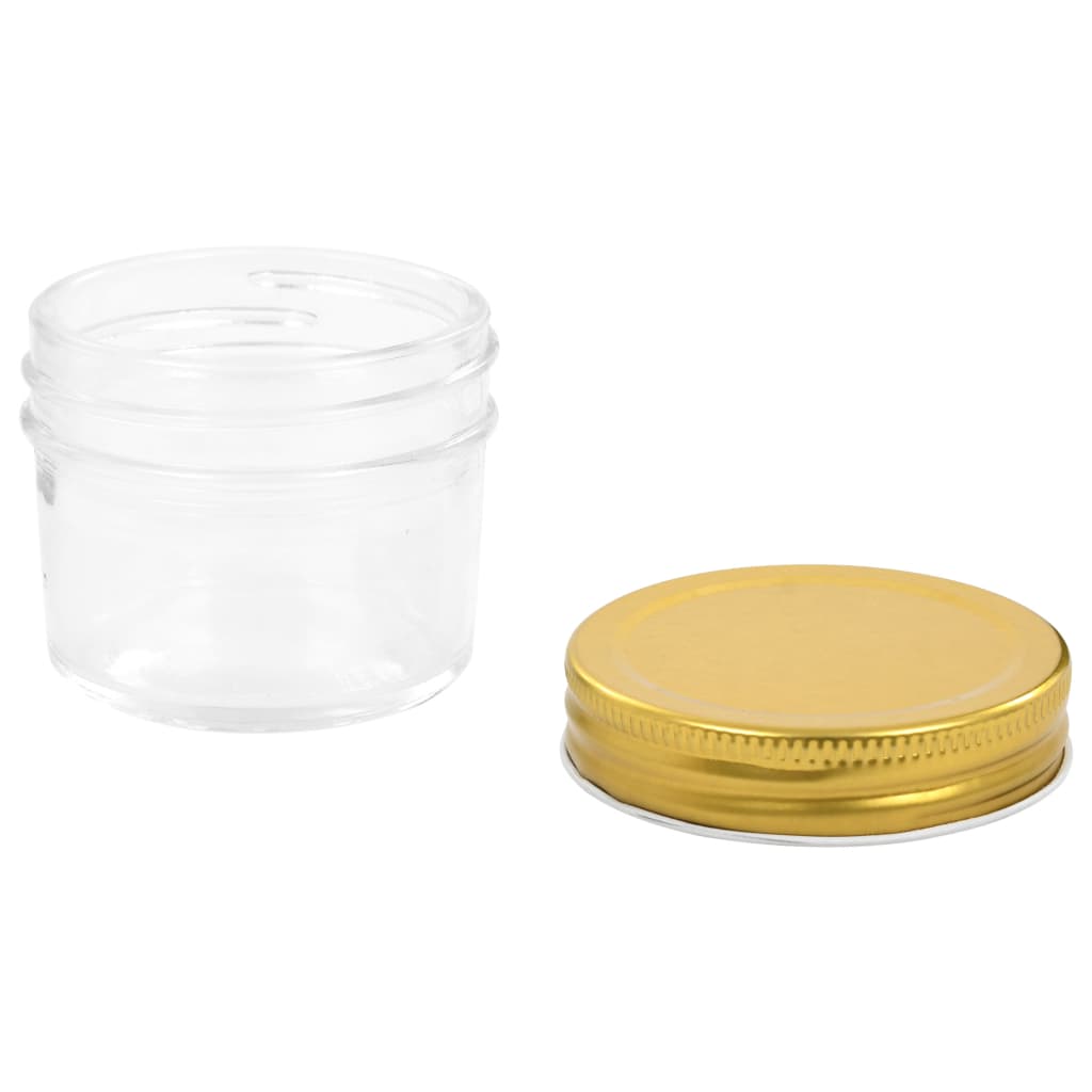 vidaXL Borcane din sticlă pentru gem, capace aurii, 96 buc, 110 ml vidaXL Borcane din sticlă pentru gem, capace aurii, 96 buc, 110 ml