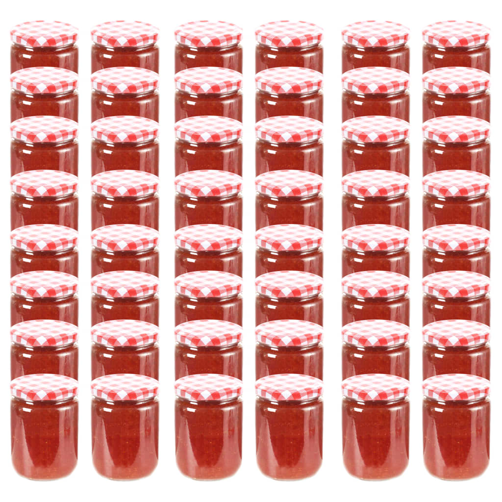 vidaXL Borcane de sticlă pentru gem capac alb și roșu, 48 buc, 230 ml vidaXL Borcane de sticlă pentru gem capac alb și roșu, 48 buc, 230 ml