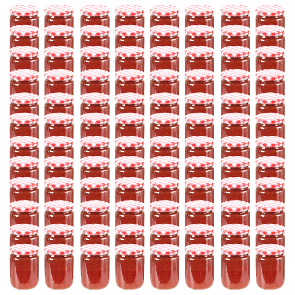 vidaXL Borcane de sticlă pentru gem capace alb & roșu 96 buc. 230 ml vidaXL Borcane de sticlă pentru gem capace alb & roșu 96 buc. 230 ml