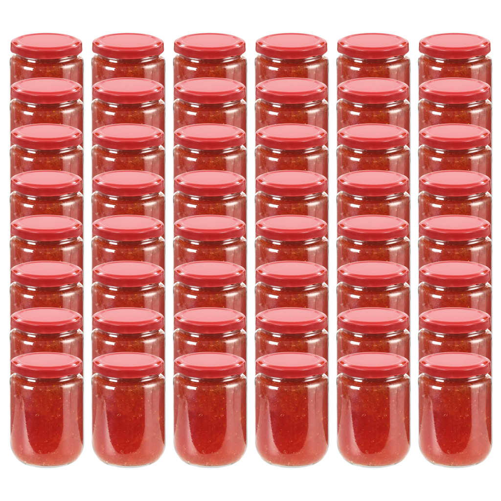 vidaXL Borcane din sticlă pentru gem, capac roșu, 48 buc., 230 ml vidaXL Borcane din sticlă pentru gem, capac roșu, 48 buc., 230 ml