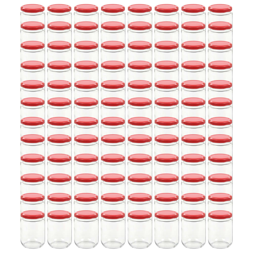 vidaXL Borcane din sticlă pentru gem, capace roșii, 96 buc., 230 ml vidaXL Borcane din sticlă pentru gem, capace roșii, 96 buc., 230 ml