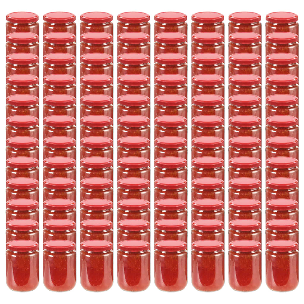 vidaXL Borcane din sticlă pentru gem, capace roșii, 96 buc., 230 ml vidaXL Borcane din sticlă pentru gem, capace roșii, 96 buc., 230 ml